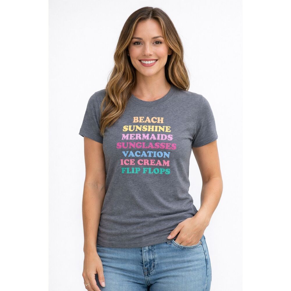 NWT Sub Urban Riot Beach Graphic Tee Multicolor Summer Text Girls XL Women's XS